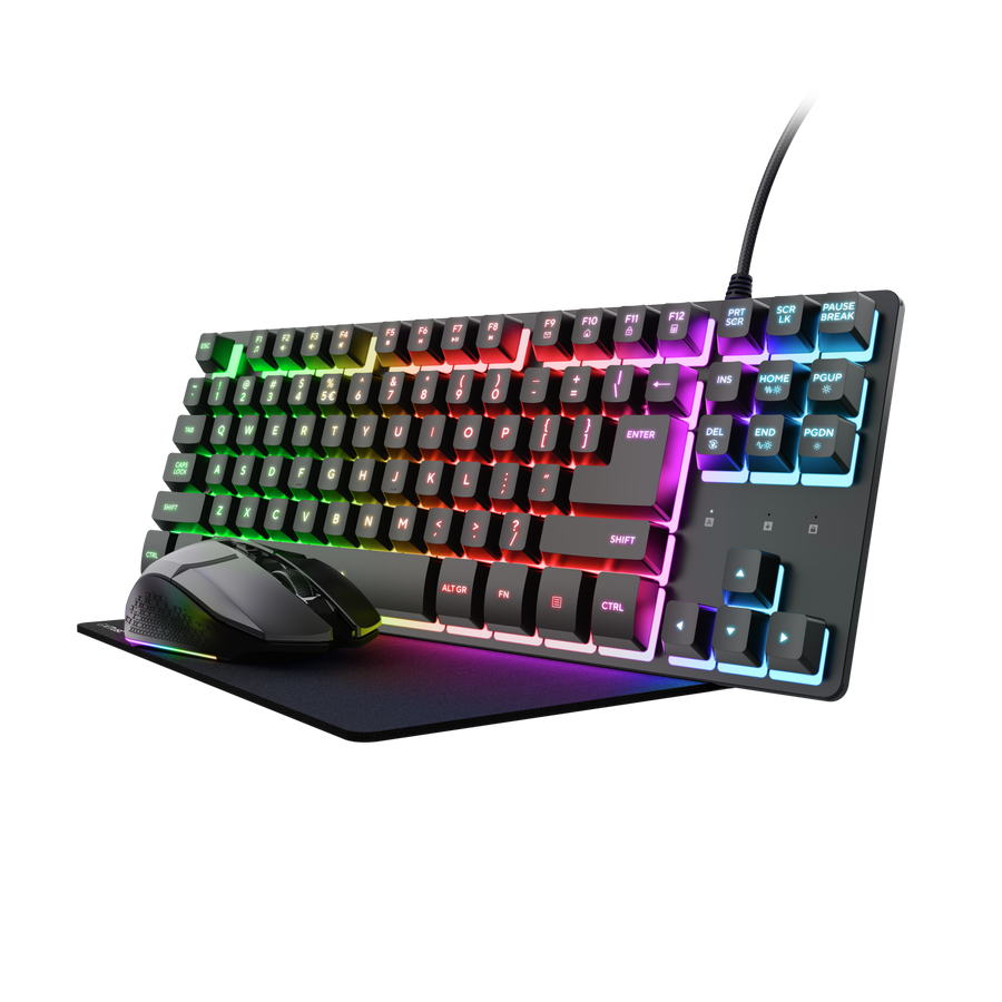 Kit Teclado TKL RGB + Rato Sem Fios RGB + Tapete Trust GXT 794 ( NOVO SELADO)
