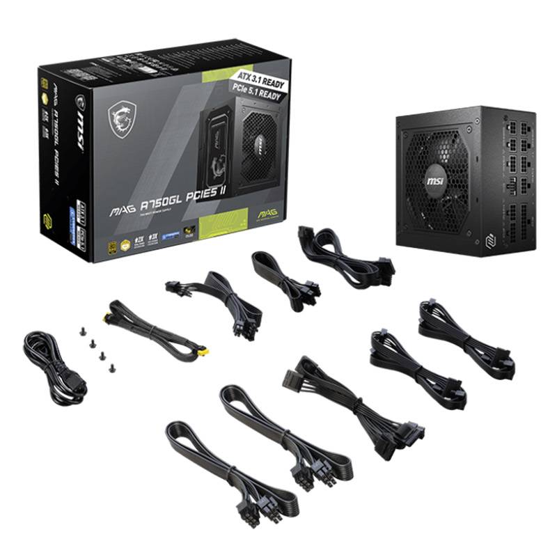 MSI MAG A750GL PCIE5 II 750W Plus Gold ATX3.1 PFC Activ Power Supply