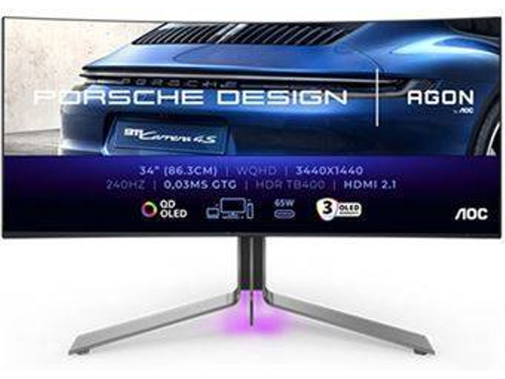 Monitor Gaming Curvo Porsche Design AOC PD34 (34'' - WQHD - 240 Hz - 0,03ms - Preto) ( NOVO SELADO )
