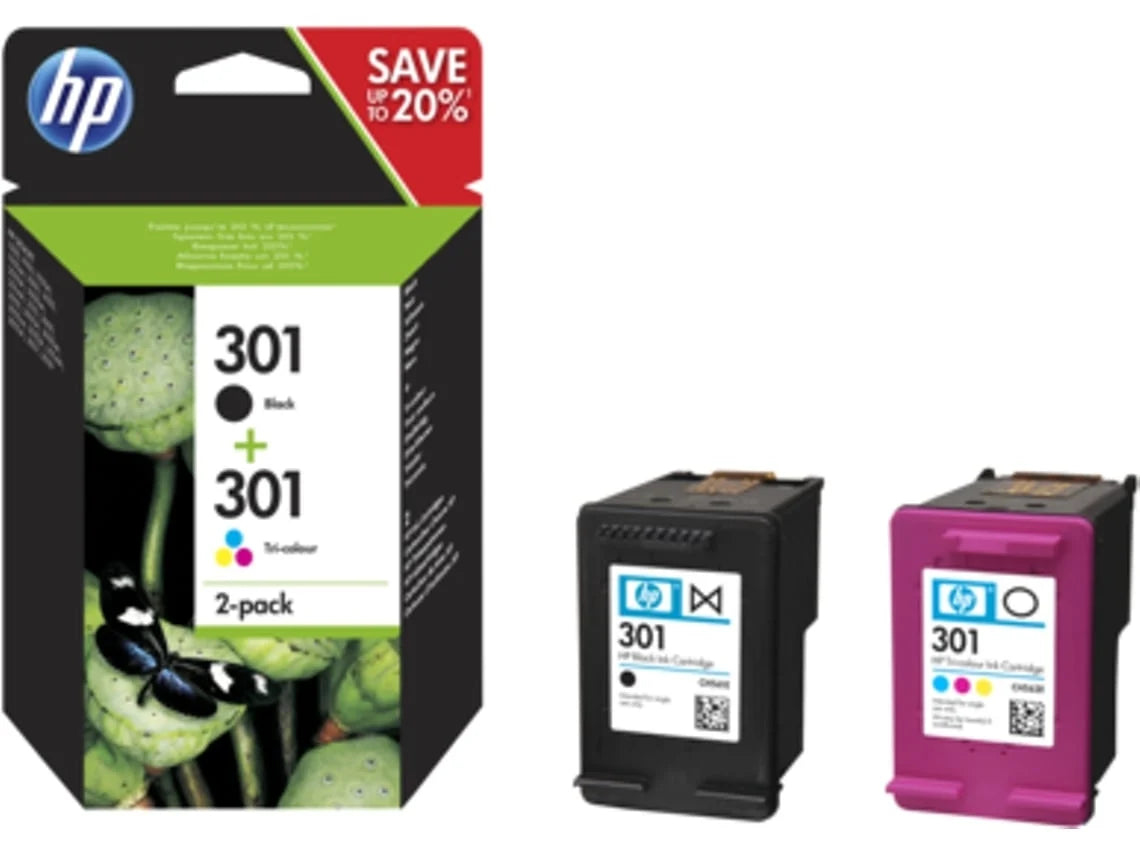 Pack 2 Tinteiros HP 301 Preto e Cores (N9J72AE)